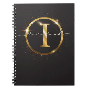 Cuaderno Nombre moderno de guión de monograma de oro negro