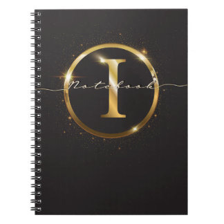 Cuaderno Nombre moderno de guión de monograma de oro negro
