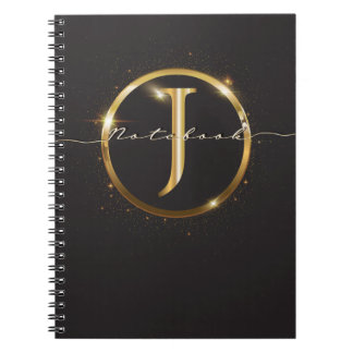 Cuaderno Nombre moderno de guión de monograma de oro negro