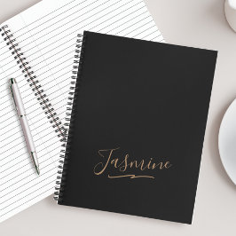 Cuaderno Nombre moderno de guión femenino de oro negro