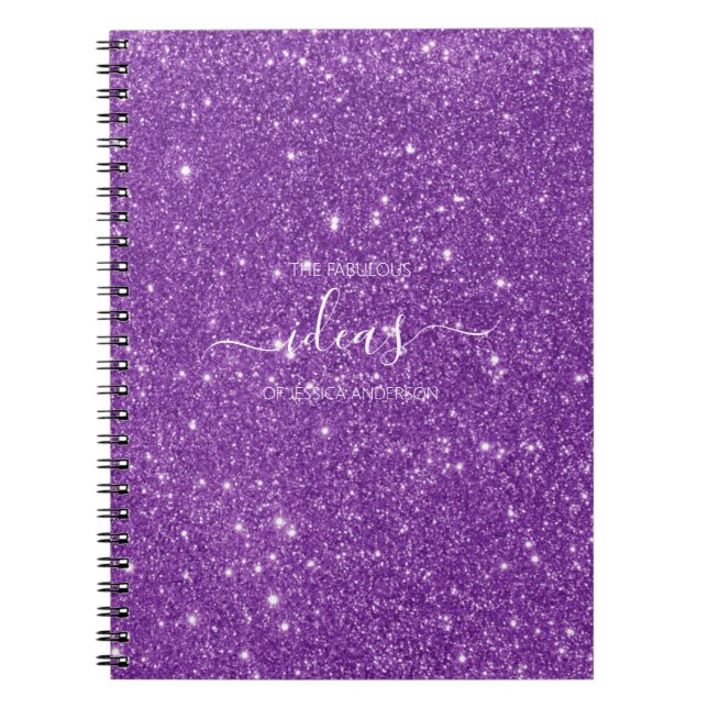 Cuaderno Nombre moderno de la escritura purpurina púrpura (Frente)