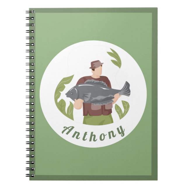 Cuaderno Nombre moderno de pescador verde Ilustracion (Frente)