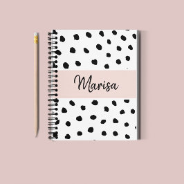 Cuaderno Nombre moderno del monograma | Puntos rosados y ne