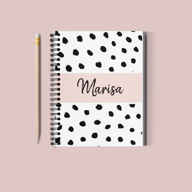 Cuaderno Nombre moderno del monograma | Puntos rosados y ne (Subido por el creador)
