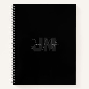 Cuaderno Nombre moderno y monograma   Gris y negro