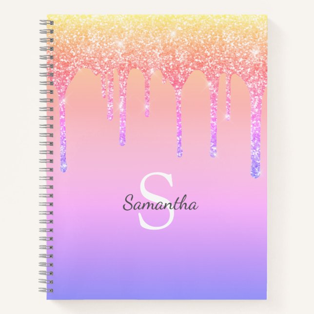 Cuaderno Nombre Monograma Brillante con Drips de Arcoíris C (Anverso)