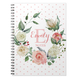 Cuaderno Nombre Monograma del Chica Rosa Rosa Floral Person