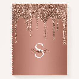 Cuaderno Nombre Monograma Destellos Brillo Gota de Oro Rosa
