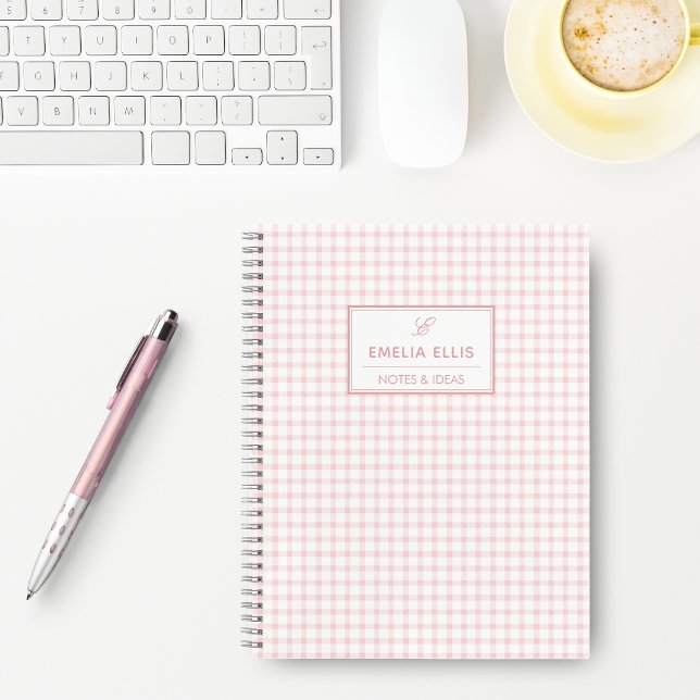Cuaderno Nombre Monograma Grandmillennial Gingham Rosa Páli (Subido por el creador)