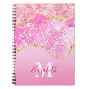 Cuaderno Nombre Monograma Inicial Rosa Dorado Glam Brillant