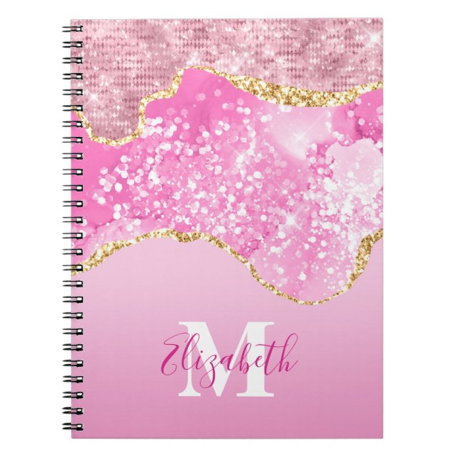 Cuaderno Nombre Monograma Inicial Rosa Dorado Glam Brillant (Frente)