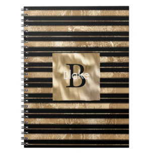 Cuaderno Nombre Monograma Rayas Negras Doradas