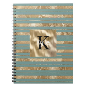 Cuaderno Nombre Monograma Rayas Verde Dorado