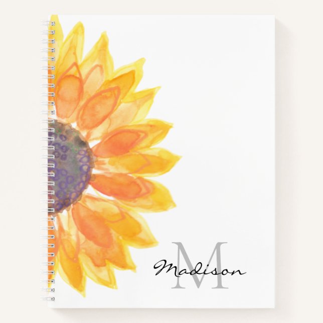 Cuaderno Nombre Monograma Watercolor Sunflower (Anverso)