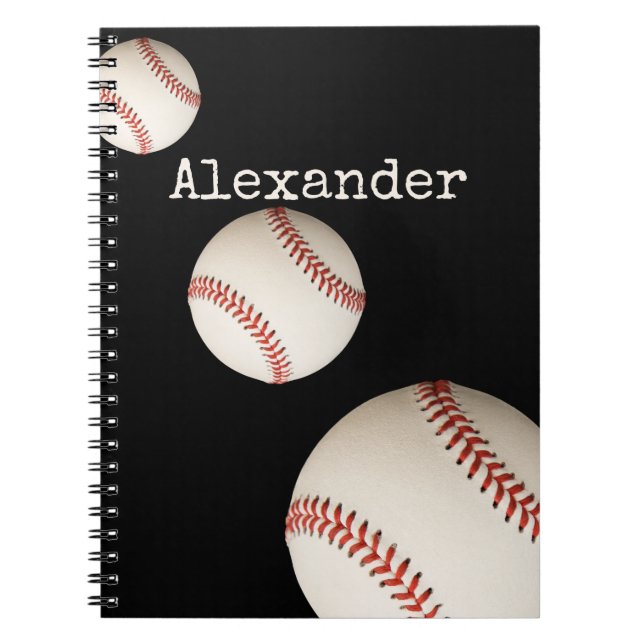 Cuaderno Nombre monogramado béisbol negro deporte  (Frente)