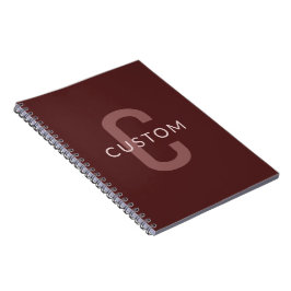 Cuaderno Nombre Monogramado de aspecto moderno | Maroon Red