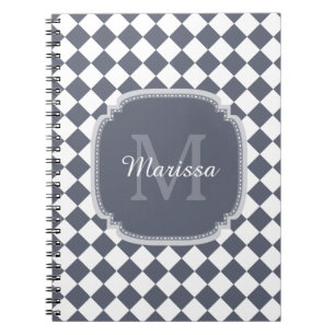 Cuaderno Nombre monogramado de color gris y blanco trendy