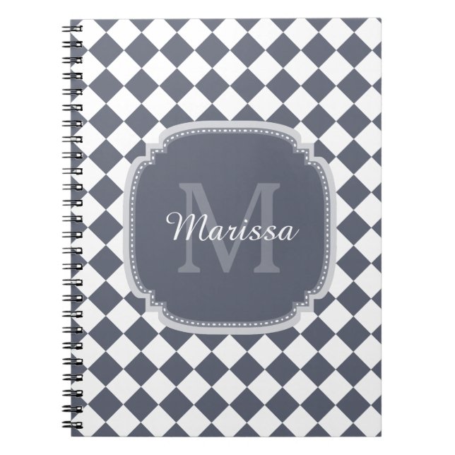 Cuaderno Nombre monogramado de color gris y blanco trendy (Frente)