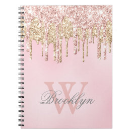 Cuaderno Nombre Monogramado de las gotas de Purpurina de or