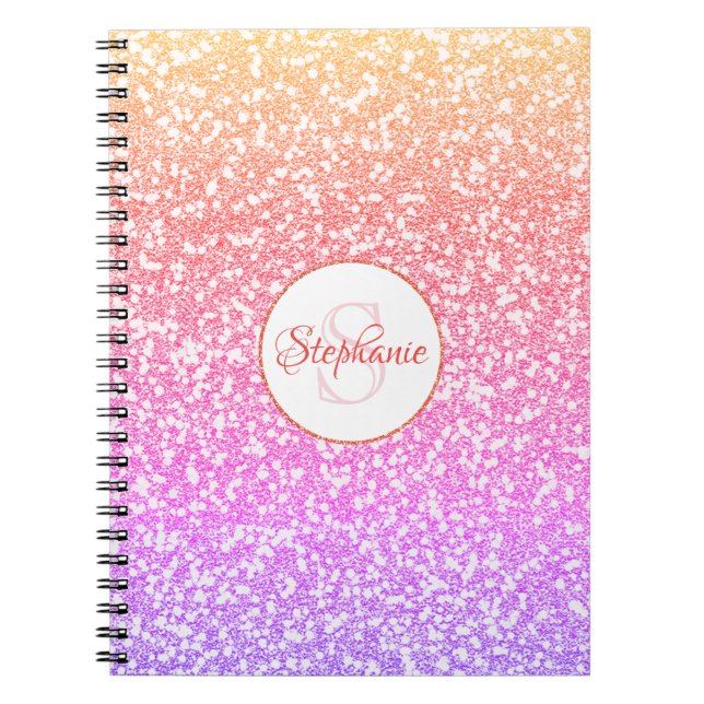 Cuaderno Nombre monogramado del Purpurina de arcoiris lindo (Frente)