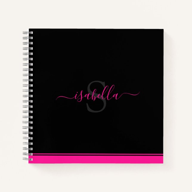 Cuaderno Nombre monogramado Negro rosa (Anverso)