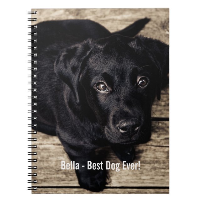Cuaderno Nombre negro personalizado de la foto del perro (Frente)
