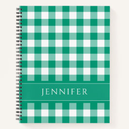 Cuaderno Nombre Noteb de patrón de Gingham de color verde y