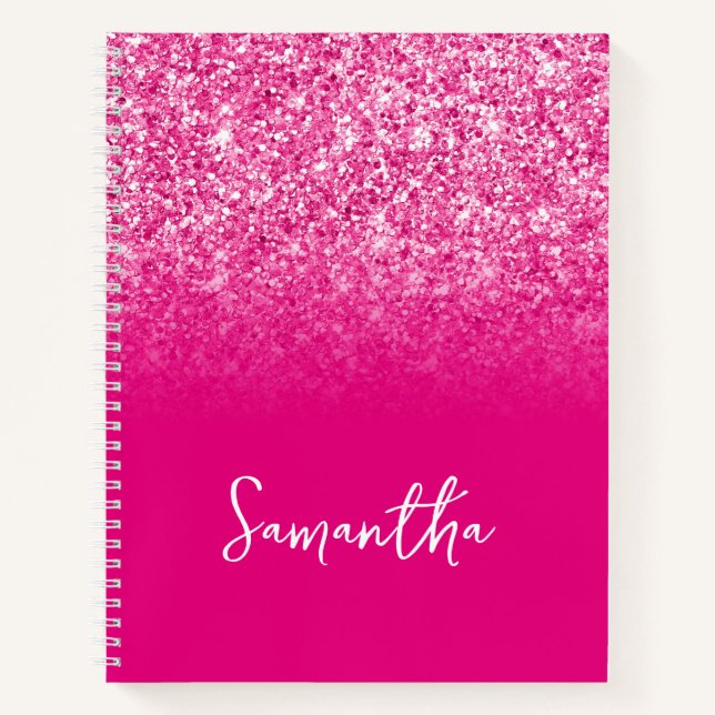 Cuaderno Nombre Ombre del Purpurina Rosado Caliente (Anverso)
