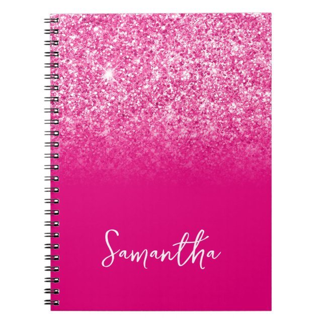 Cuaderno Nombre Ombre del Purpurina Rosado Caliente (Frente)