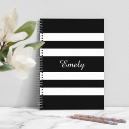 Cuaderno Nombre personal del patrón de franjas blancas y ne