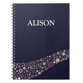 Cuaderno Nombre personal navidades copos de nieve rosados d