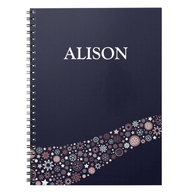 Cuaderno Nombre personal navidades copos de nieve rosados d (Frente)