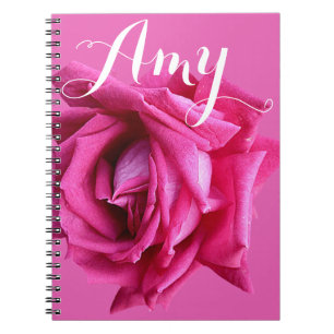 Cuaderno nombre personalizable Amy rosa floral rosa calient