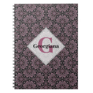 Cuaderno Nombre personalizado 1920s Fronteras florales Rosa