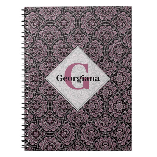 Cuaderno Nombre personalizado 1920s Fronteras florales Rosa (Frente)