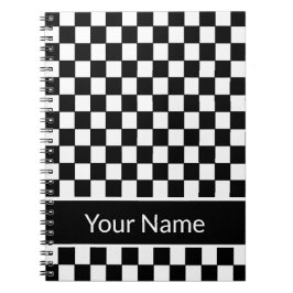 Cuaderno Nombre personalizado a cuadros blanco y negro