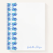 Nombre personalizado acuarela Blue Floral Notebook