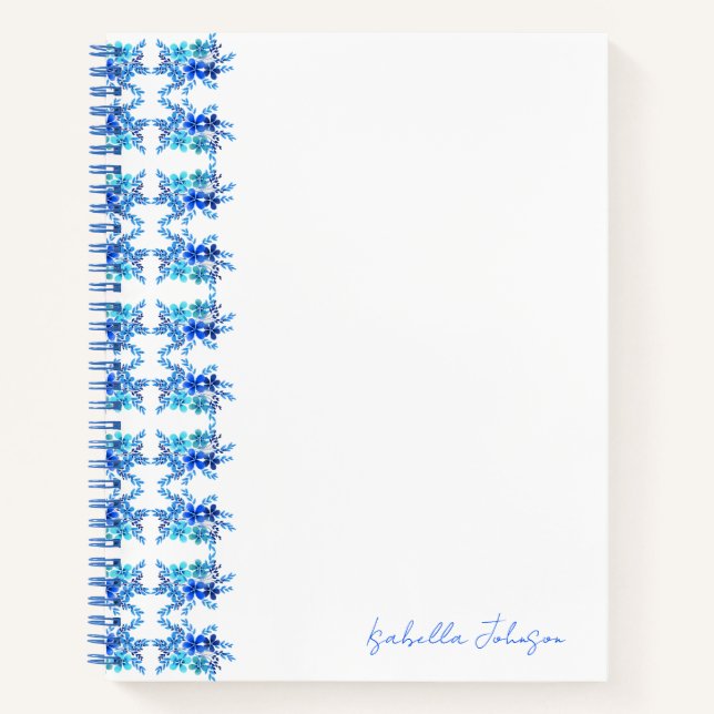 Cuaderno Nombre personalizado acuarela Blue Floral Notebook (Anverso)