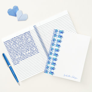 Cuaderno Nombre personalizado acuarela Blue Floral Notebook
