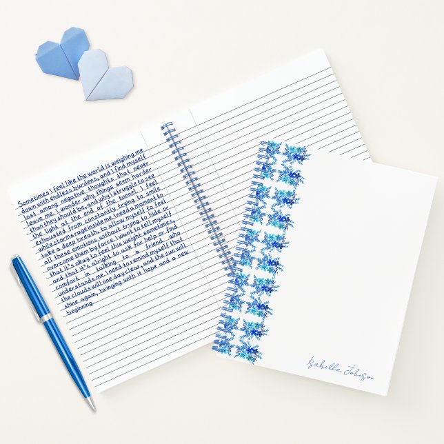 Cuaderno Nombre personalizado acuarela Blue Floral Notebook (Subido por el creador)