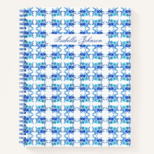 Cuaderno Nombre personalizado acuarela Blue Floral Notebook