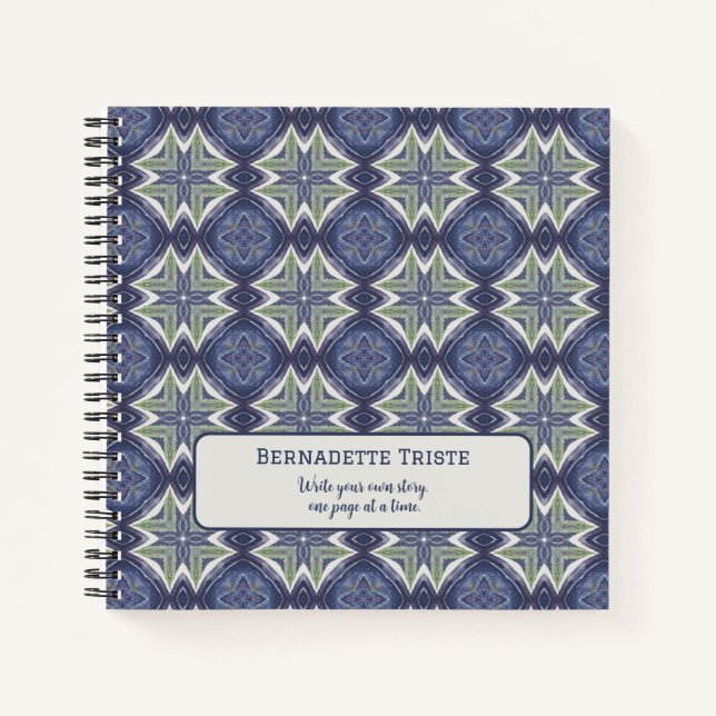 Cuaderno Nombre personalizado acuarela Resumen de patrón ge (Anverso)
