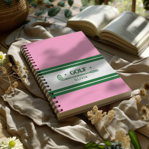Cuaderno Nombre personalizado Amante del golf rosa y verde