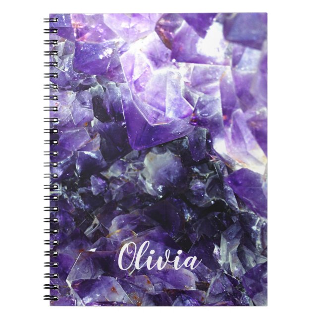 Cuaderno Nombre personalizado amatista púrpura (Frente)