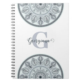 Cuaderno Nombre personalizado Armonía floral Gris Monotone