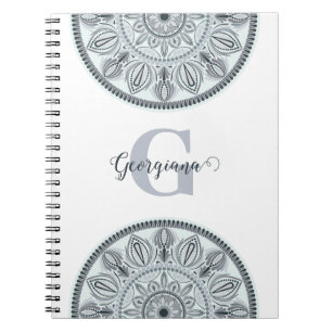 Cuaderno Nombre personalizado Armonía floral Gris Monotone 