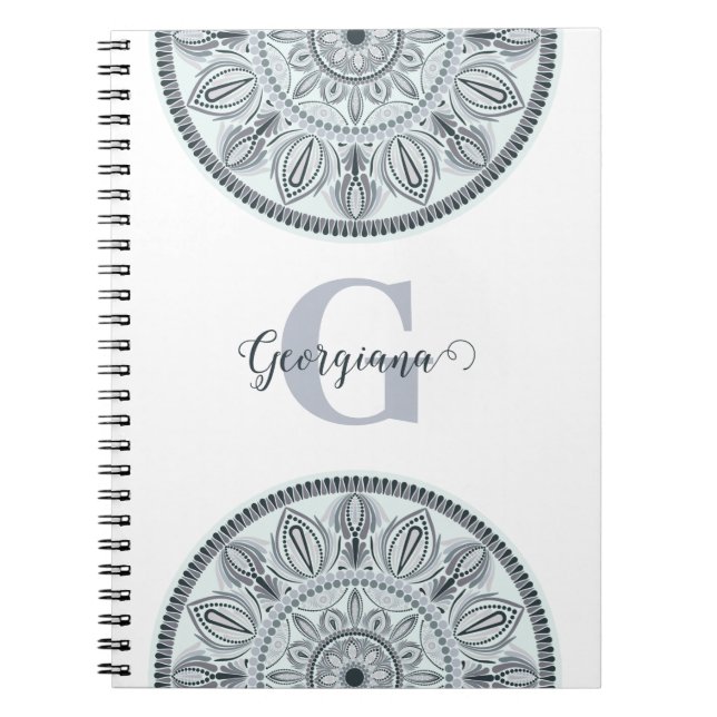 Cuaderno Nombre personalizado Armonía floral Gris Monotone  (Frente)
