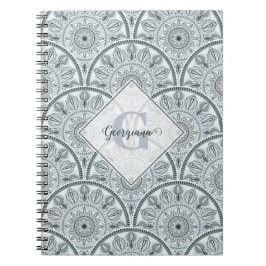 Cuaderno Nombre personalizado Art Deco Armonía floral Gris