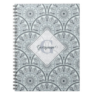 Cuaderno Nombre personalizado Art Deco Armonía floral Gris 
