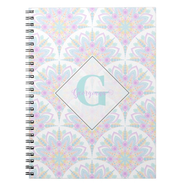Cuaderno Nombre personalizado Art Deco Pastel Floral arcoir (Frente)